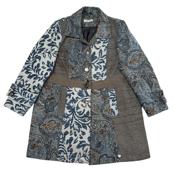 Joe Browns Trench Coach Womens Size 18 Blue Floral Paisley Button Front Jacket - Picture 1 of 10